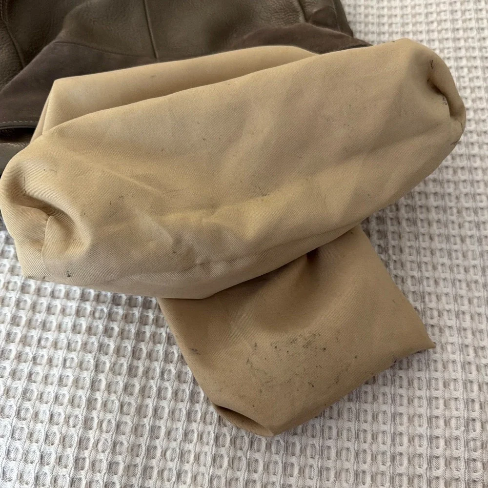 Fabiana Filippi Taupe Brown Pebbled Leather‎ Grey Wool Flap Crossbody Bag Italy